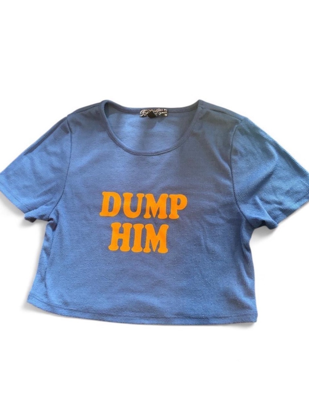 SHEIN Blue Crop T-Shirt with Yellow 'DUMP HIM' Graphic
